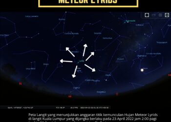 TANGKAP layar daripada Mysa mengenai fenomena hujan meteor Lyrid dengan kemuncaknya dijangka berlaku awal pagi 23 April 2022.