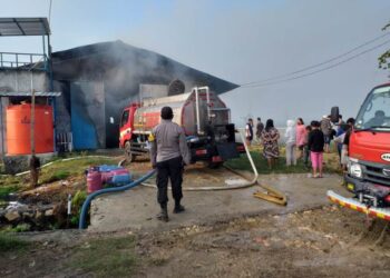 SEBUAH reban ayam musnah dalam kebakaran di Grobongan, Jawa Tengah. - AGENSI