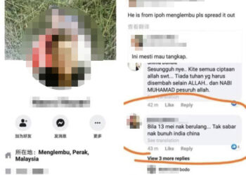 TANGKAP layar kenyataan berbaur perkauman yang ditularkan semula di laman sosial Facebook. - UTUSAN