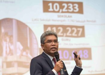 PKHARUDDIN Ghazali ketika menyampaikan amanat sempena Pembukaan Sesi Persekolahan Tahun 2023/2024 di Putrajaya. - UTUSAN/FAISOL MUSTAFA