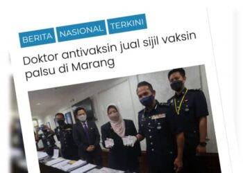 KERATAN laporan Utusan Online berhubung kes sijil vaksin palsu.