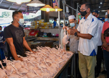 ROSOL Wahid memeriksa harga ayam di Pasar Cabang Tiga di Kuala Terengganu hari ini. - PUQTRA HAIRRY ROSLI