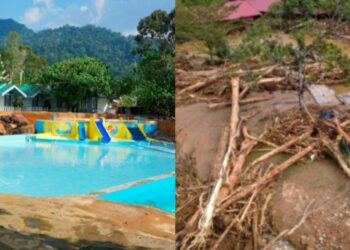 KEADAAN Chalet Alang Kenari sebelum dan selepas kejadian kepala air di Gunung Jerai, Yan, Kedah, semalam. - UTUSAN/ SHAHIR NOORDIN