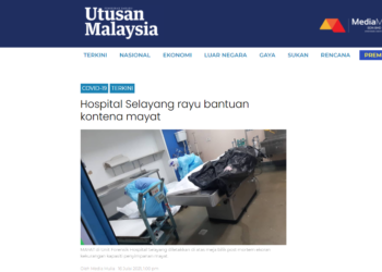 TANGKAP layar laporan Utusan Online mengenai Hospital Selayang rayu bantuan kontena mayat.