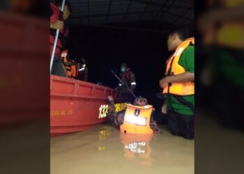 PASUKAN penyelamat memindahkan penduduk di Kampung Labu Lanjut, Sepang, Selangor apabila rumah mereka dinaiki air sehingga paras 1.2 meter selepas hujan lebat melanda semalam.