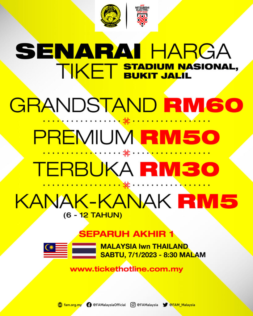 Harga Tiket Separuh Akhir Piala AFF 2022 Kekal Serendah RM30